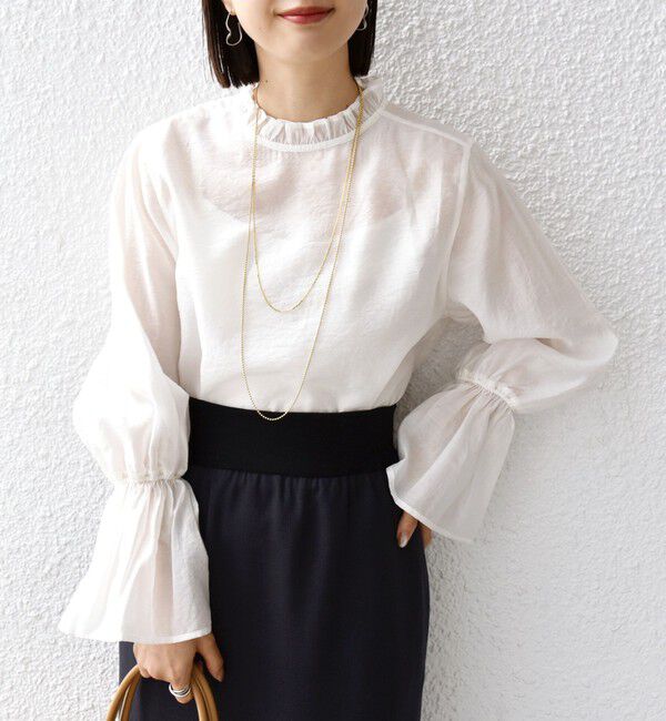SHIPS for women「〈手洗い可能〉シルク混 シャイニー フリル スリーブ ブラウス」|シャツ・ブラウス|
