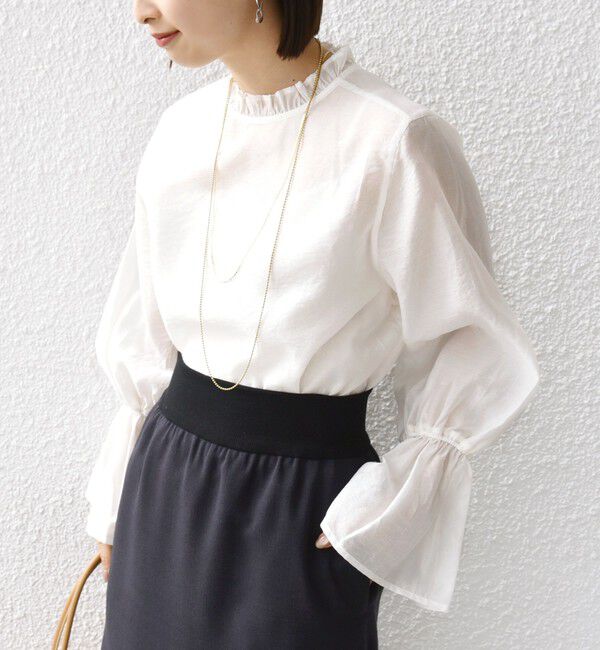 SHIPS for women「〈手洗い可能〉シルク混 シャイニー フリル スリーブ ブラウス」|シャツ・ブラウス|