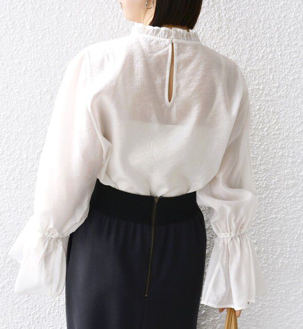 SHIPS for women「〈手洗い可能〉シルク混 シャイニー フリル スリーブ ブラウス」|シャツ・ブラウス|