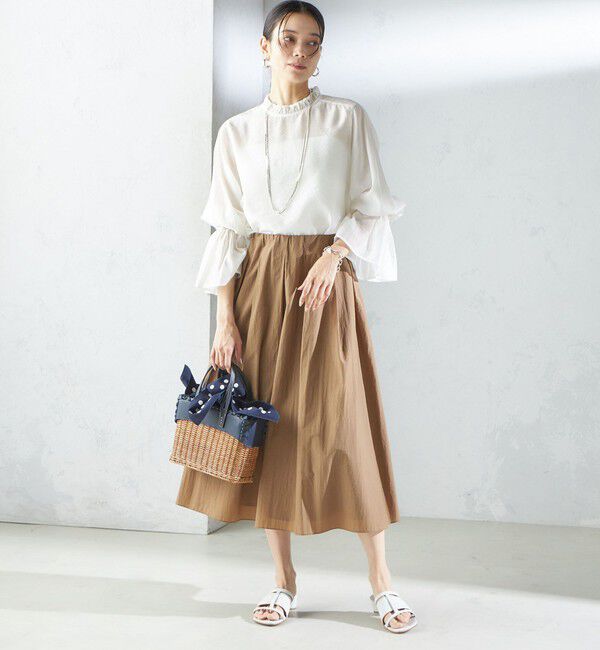 SHIPS for women「〈手洗い可能〉シルク混 シャイニー フリル スリーブ ブラウス」|シャツ・ブラウス|