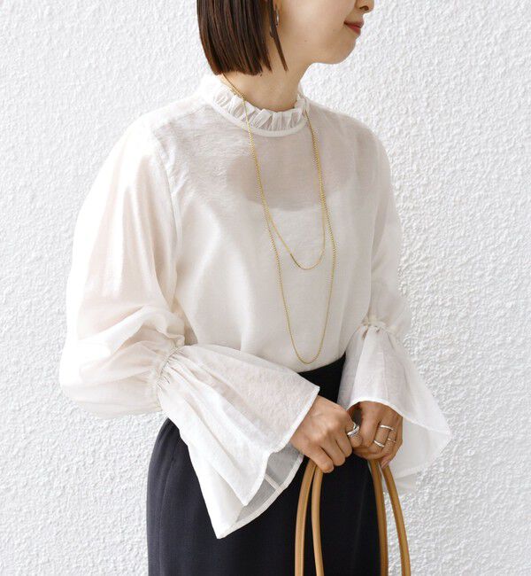 SHIPS for women「〈手洗い可能〉シルク混 シャイニー フリル スリーブ ブラウス」|シャツ・ブラウス|