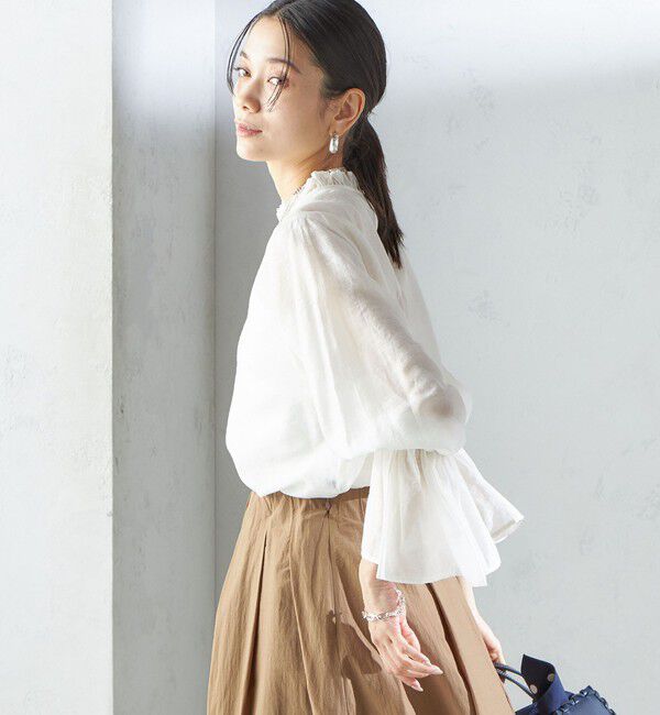 SHIPS for women「〈手洗い可能〉シルク混 シャイニー フリル スリーブ ブラウス」|シャツ・ブラウス|