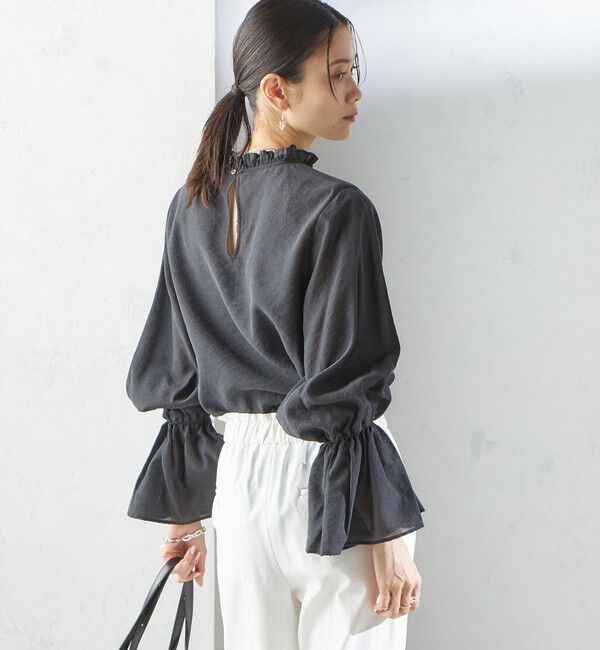 SHIPS for women「〈手洗い可能〉シルク混 シャイニー フリル スリーブ ブラウス」|シャツ・ブラウス|ブラック