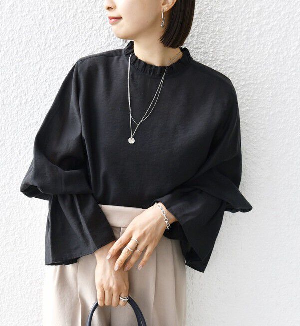 SHIPS for women「〈手洗い可能〉シルク混 シャイニー フリル スリーブ ブラウス」|シャツ・ブラウス|