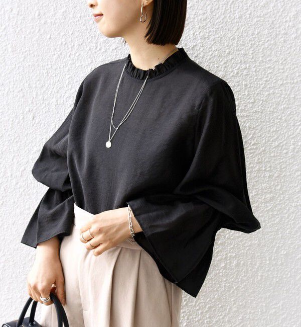 SHIPS for women「〈手洗い可能〉シルク混 シャイニー フリル スリーブ ブラウス」|シャツ・ブラウス|