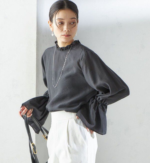 SHIPS for women「〈手洗い可能〉シルク混 シャイニー フリル スリーブ ブラウス」|シャツ・ブラウス|