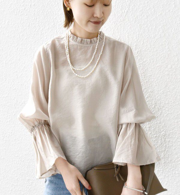 SHIPS for women「〈手洗い可能〉シルク混 シャイニー フリル スリーブ ブラウス」|シャツ・ブラウス|