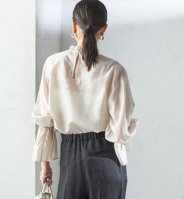 SHIPS for women「〈手洗い可能〉シルク混 シャイニー フリル スリーブ ブラウス」|シャツ・ブラウス|