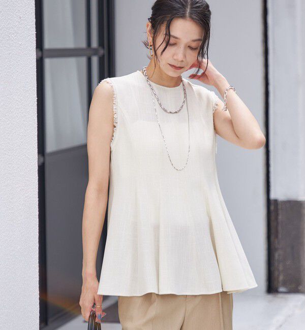 SHIPS for women「〈手洗い可能〉カラミ ペプラム ノースリーブ ブラウス」|シャツ・ブラウス|オフホワイト