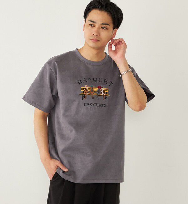 SHIPS Colors 「SHIPS Colors:ポリエステル フェイクスエード エンブロイダリー Tシャツ」|Tシャツ・カットソー|ダークグレー