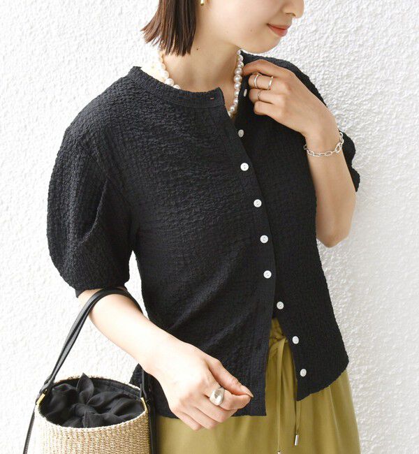 SHIPS for women「【WEB限定】〈手洗い可能〉バンピー シャーリング 5分袖 カーディガン」|カーディガン|