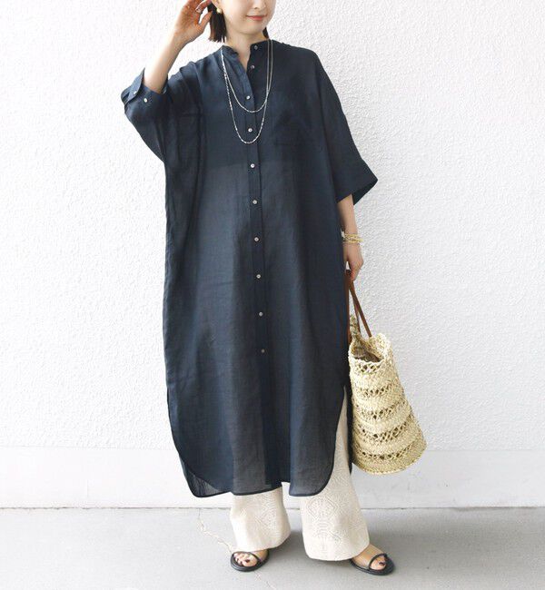 SHIPS for women「〈手洗い可能〉ラミー 4 スタンドカラー シャツ ワンピース」|ワンピース|