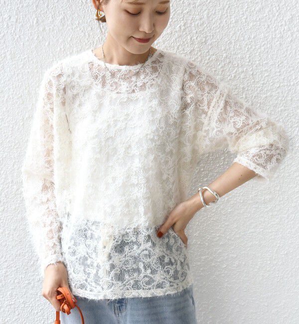 SHIPS for women「《追加予約》【WEB限定】〈手洗い可能〉チュール フェザー レース 羽織」|シャツ・ブラウス|