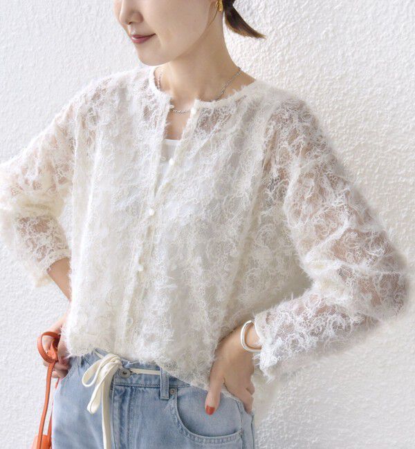 SHIPS for women「《追加予約》【WEB限定】〈手洗い可能〉チュール フェザー レース 羽織」|シャツ・ブラウス|