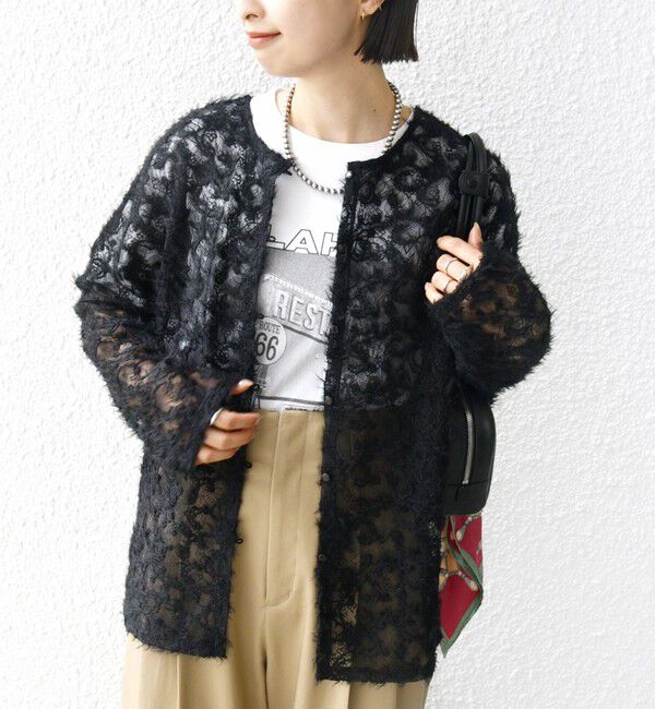 SHIPS for women「《追加予約》【WEB限定】〈手洗い可能〉チュール フェザー レース 羽織」|シャツ・ブラウス|