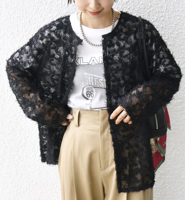 SHIPS for women「《追加予約》【WEB限定】〈手洗い可能〉チュール フェザー レース 羽織」|シャツ・ブラウス|