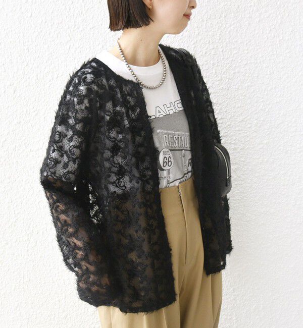 SHIPS for women「《追加予約》【WEB限定】〈手洗い可能〉チュール フェザー レース 羽織」|シャツ・ブラウス|