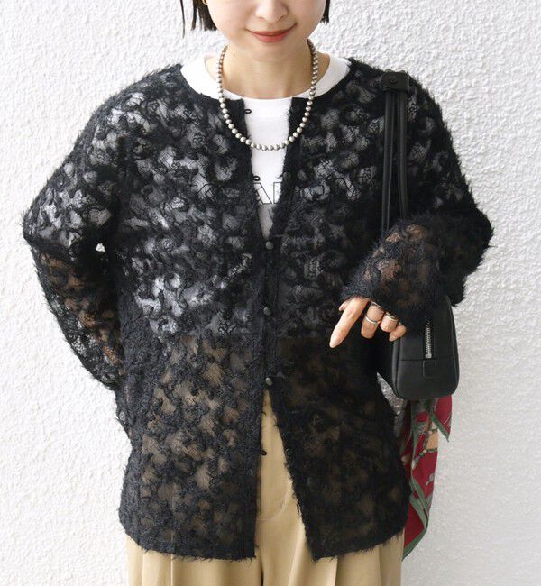 SHIPS for women「《追加予約》【WEB限定】〈手洗い可能〉チュール フェザー レース 羽織」|シャツ・ブラウス|