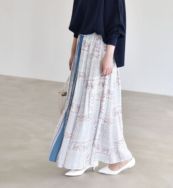 quaranciel「《予約》quaranciel:〈洗濯機可能〉フラワー スカーフ プリント ギャザー フレア スカート」|スカート|