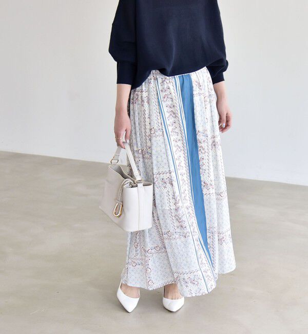quaranciel「《予約》quaranciel:〈洗濯機可能〉フラワー スカーフ プリント ギャザー フレア スカート」|スカート|