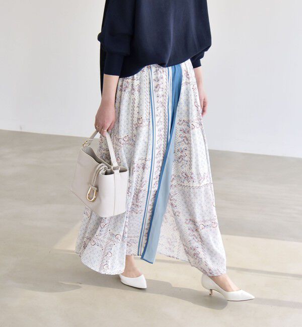 quaranciel「《予約》quaranciel:〈洗濯機可能〉フラワー スカーフ プリント ギャザー フレア スカート」|スカート|