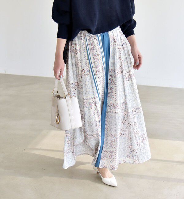 quaranciel「《予約》quaranciel:〈洗濯機可能〉フラワー スカーフ プリント ギャザー フレア スカート」|スカート|