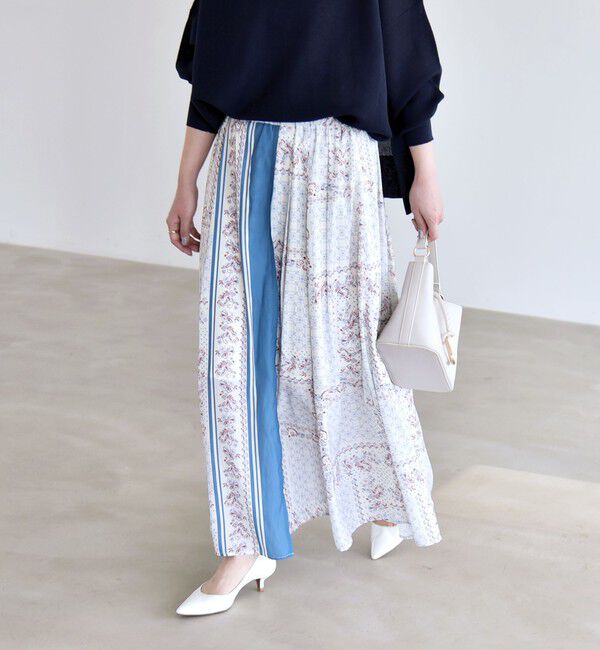 quaranciel「《予約》quaranciel:〈洗濯機可能〉フラワー スカーフ プリント ギャザー フレア スカート」|スカート|