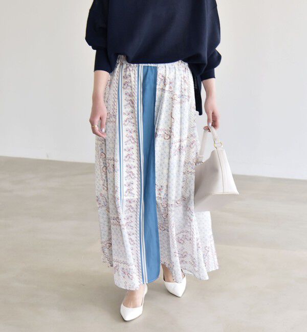 quaranciel「《予約》quaranciel:〈洗濯機可能〉フラワー スカーフ プリント ギャザー フレア スカート」|スカート|