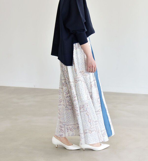quaranciel「《予約》quaranciel:〈洗濯機可能〉フラワー スカーフ プリント ギャザー フレア スカート」|スカート|