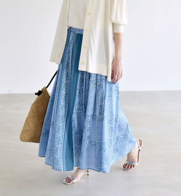 quaranciel「《予約》quaranciel:〈洗濯機可能〉フラワー スカーフ プリント ギャザー フレア スカート」|スカート|