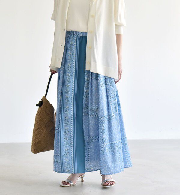 quaranciel「《予約》quaranciel:〈洗濯機可能〉フラワー スカーフ プリント ギャザー フレア スカート」|スカート|