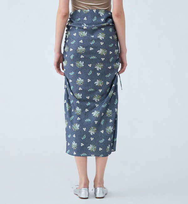 SOULEIADO「ポリエステルサテンプリント サイドシャーリングスカート」|タイト|