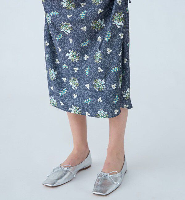 SOULEIADO「ポリエステルサテンプリント サイドシャーリングスカート」|タイト|