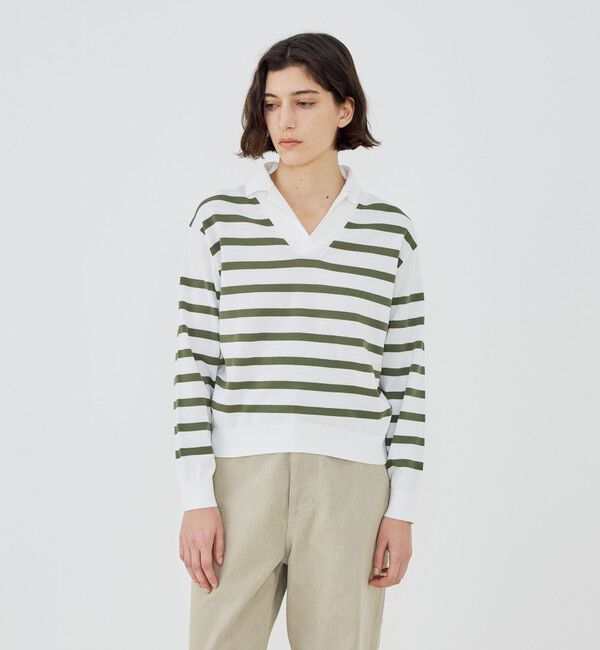 GALERIE VIE「【WEB先行予約】プレーンコットン オープンカラープルオーバー」|ニット・セーター|