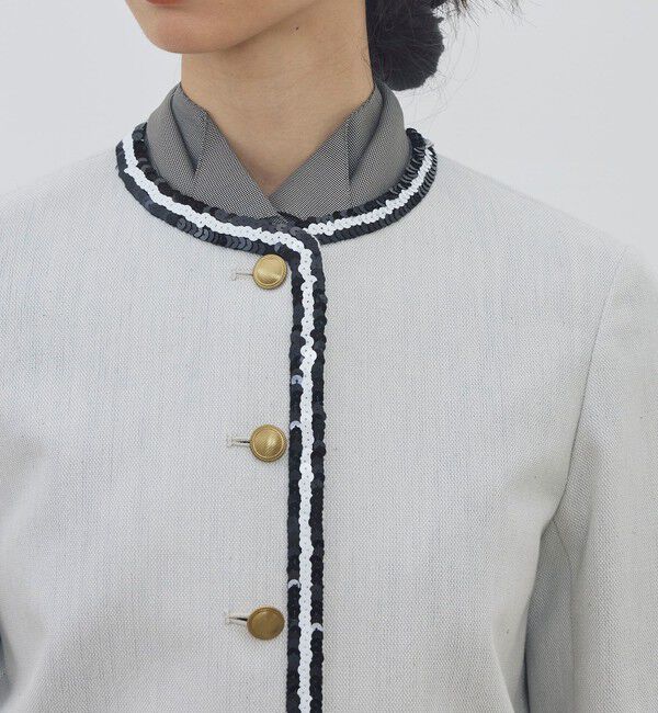 DES PRES「【WEB先行予約】コットンオックスフォード スパンコールブレードジャケット」|ノーカラージャケット|