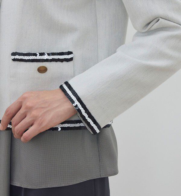 DES PRES「【WEB先行予約】コットンオックスフォード スパンコールブレードジャケット」|ノーカラージャケット|