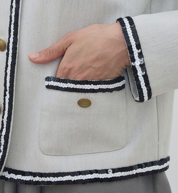 DES PRES「【WEB先行予約】コットンオックスフォード スパンコールブレードジャケット」|ノーカラージャケット|