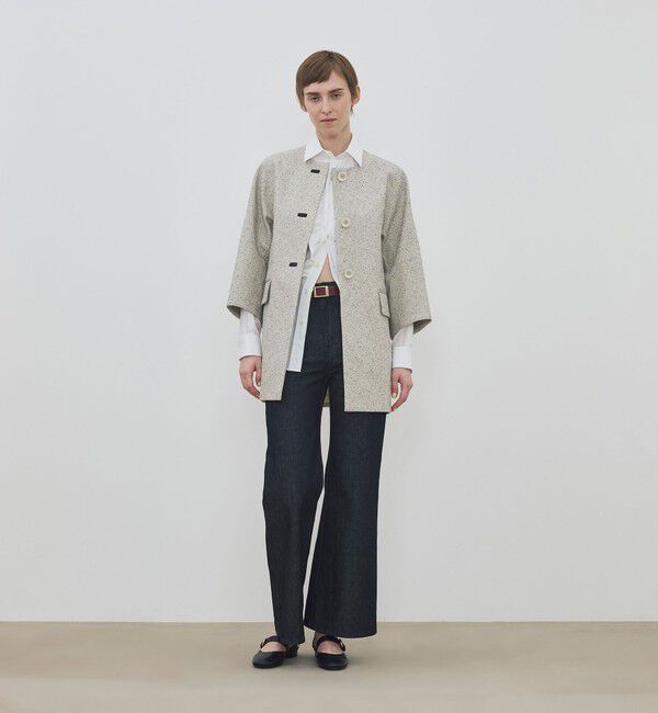 DES PRES「【WEB先行予約】メランジツイル キモノスリーブミディコート」|ノーカラーコート|