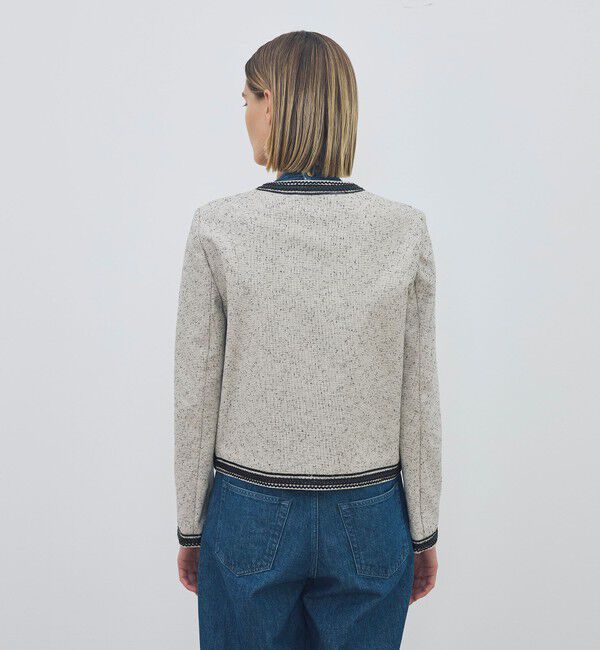 DES PRES「【WEB先行予約】メランジツイル クルーネックコンパクトジャケット」|ノーカラージャケット|