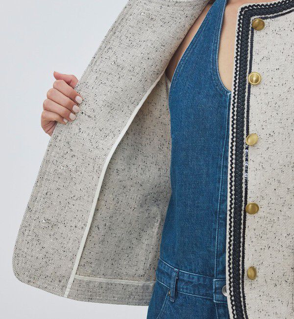 DES PRES「【WEB先行予約】メランジツイル クルーネックコンパクトジャケット」|ノーカラージャケット|