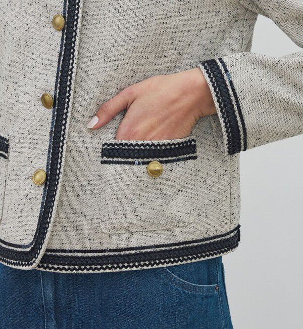 DES PRES「【WEB先行予約】メランジツイル クルーネックコンパクトジャケット」|ノーカラージャケット|