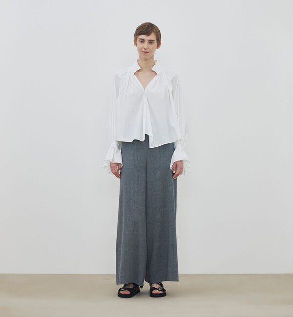 DES PRES「【WEB先行予約】コットンストレッチポプリン ハイネックギャザーブラウス」|シャツ・ブラウス|