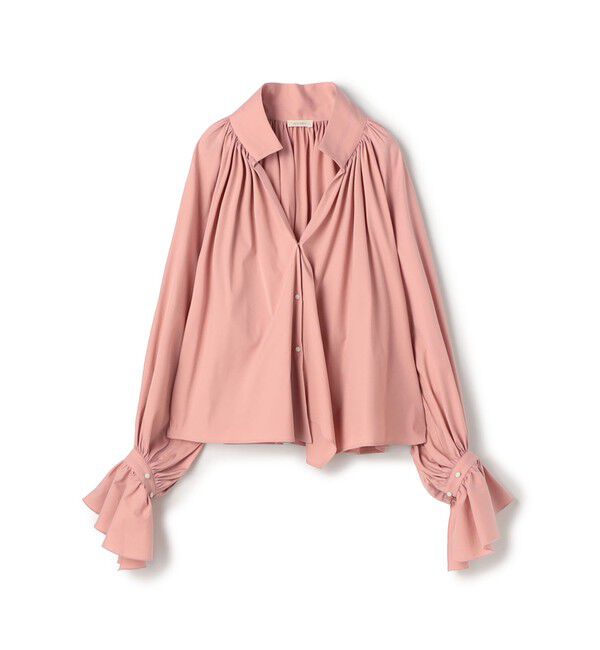 DES PRES「【WEB先行予約】コットンストレッチポプリン ハイネックギャザーブラウス」|シャツ・ブラウス|33 ピンク