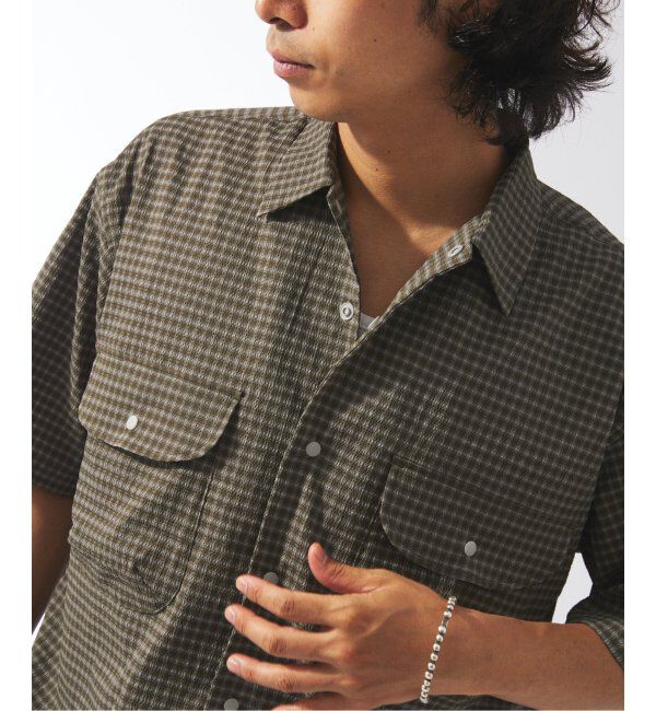 JOURNAL STANDARD relume「ストレッチ サッカー ミニ チェック 半袖 シャツ」|シャツ・ブラウス|カーキ
