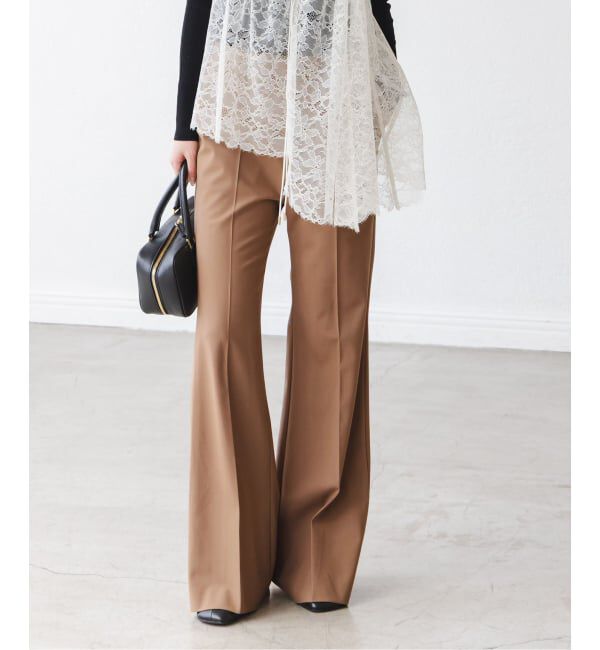 NOBLE「ハイストレッチナローフレアパンツ」|スラックス|キャメル