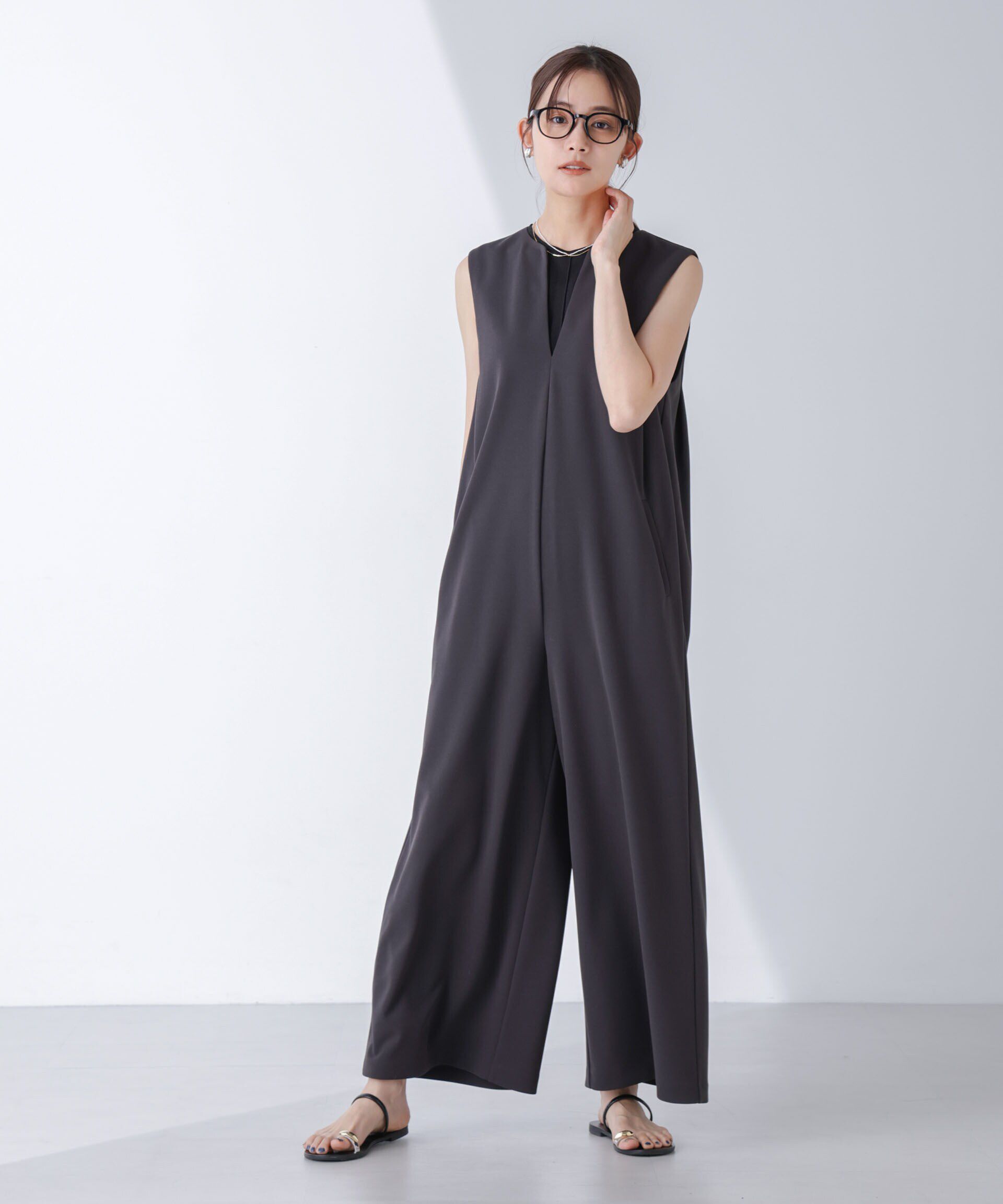 nano･universe「AtPARK＆DAILYWEAR/カットジョーゼットサロペ」|ワンピース|チャコール3