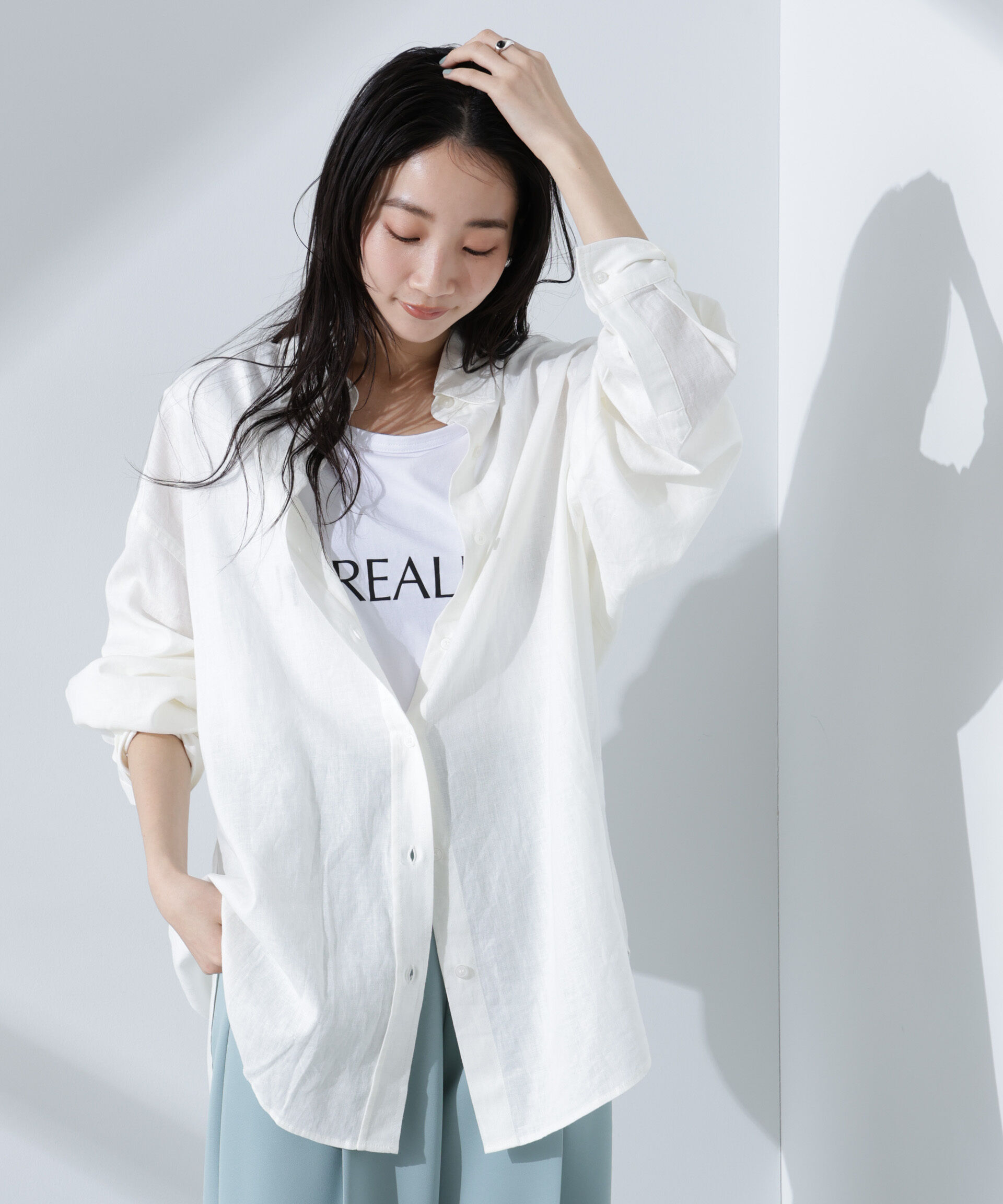 nano･universe「Anti Smell Linen ベーシックワイドシャツ」|シャツ・ブラウス|ホワイト