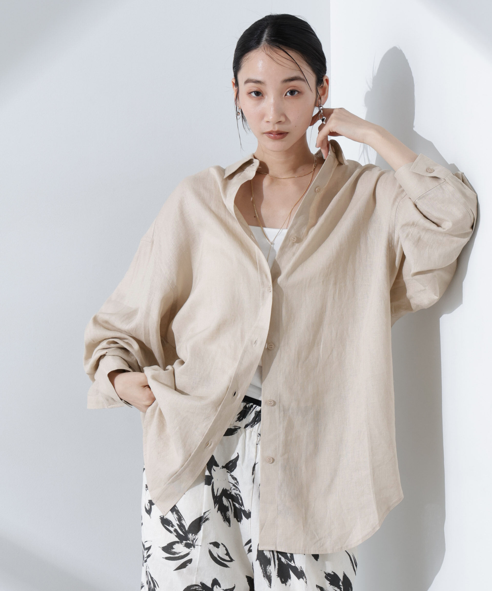 nano･universe「Anti Smell Linen ベーシックワイドシャツ」|シャツ・ブラウス|ベージュ