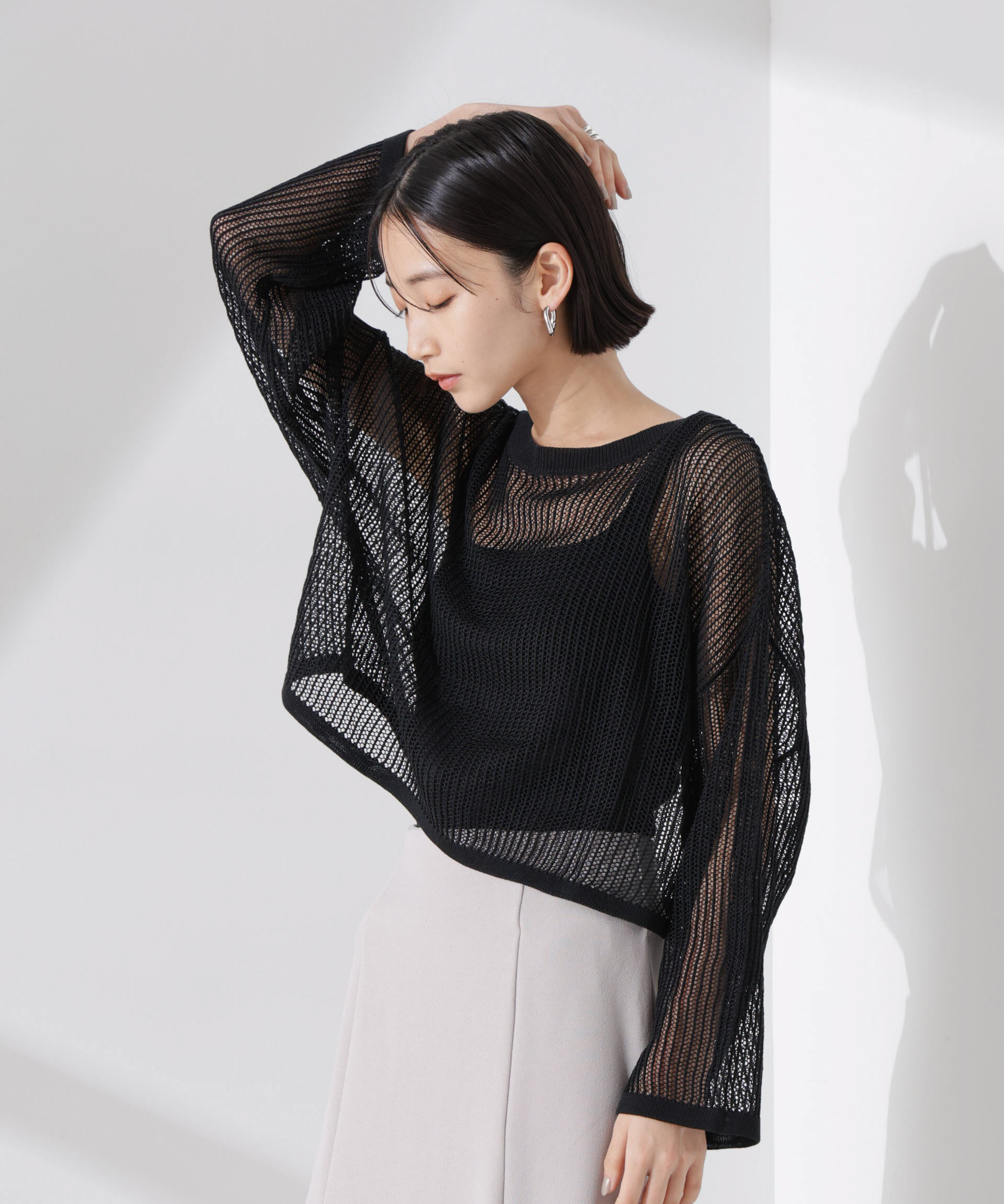 nano･universe「クロップドメッシュニットトップス」|ニット・セーター|