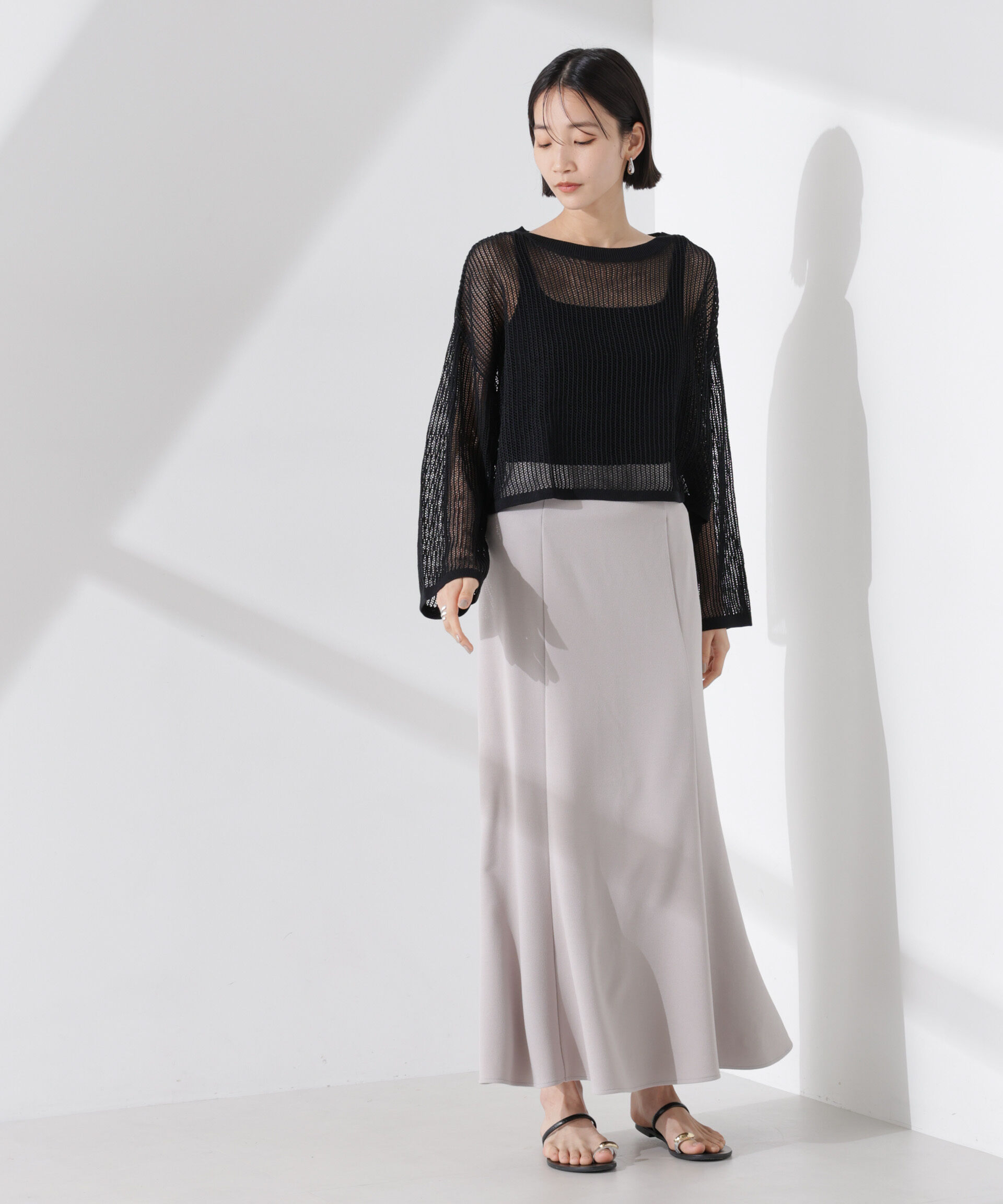 nano･universe「クロップドメッシュニットトップス」|ニット・セーター|